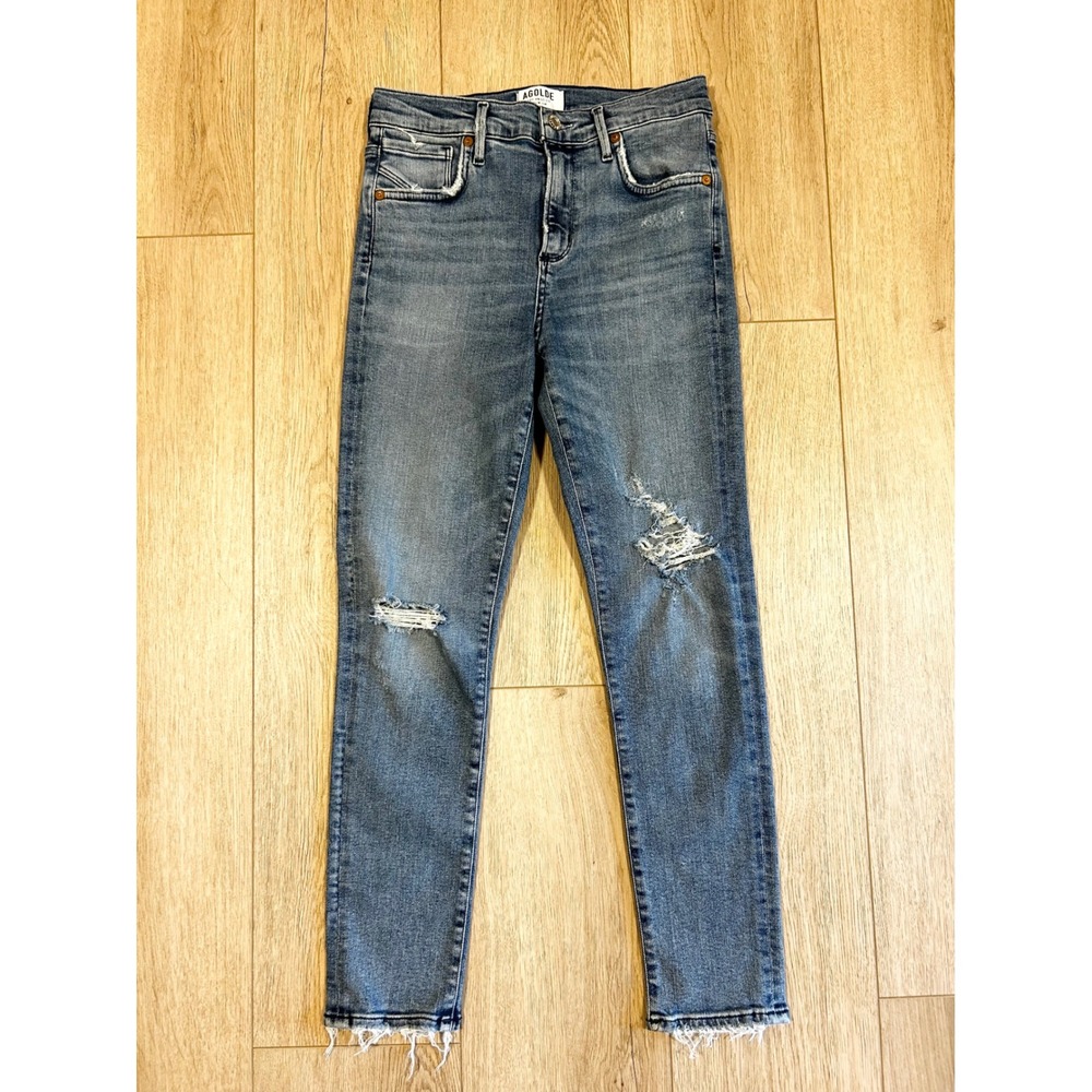 AGOLDE Sophie High Rise Skinny Distressed Jeans Medium Blue A018-843 Size 26